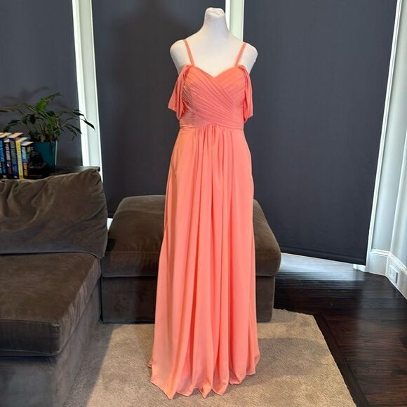 Women’s Full Length Chiffon Off the Shoulder Bridesmaid Formal Dress Size 4 - Picture 1 of 10